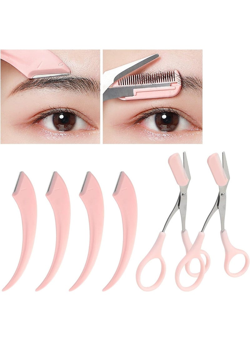 ChicAbode 6Pcs Eyebrow Trimmer Set, Curved Eyebrow Razor and Scissors with Comb, Non Slip Stainless Steel Facial Hair Removal Tool，Professional Brow Shaping Beard Shaving Kit, Beauty Accessories for Men Women - Image 1